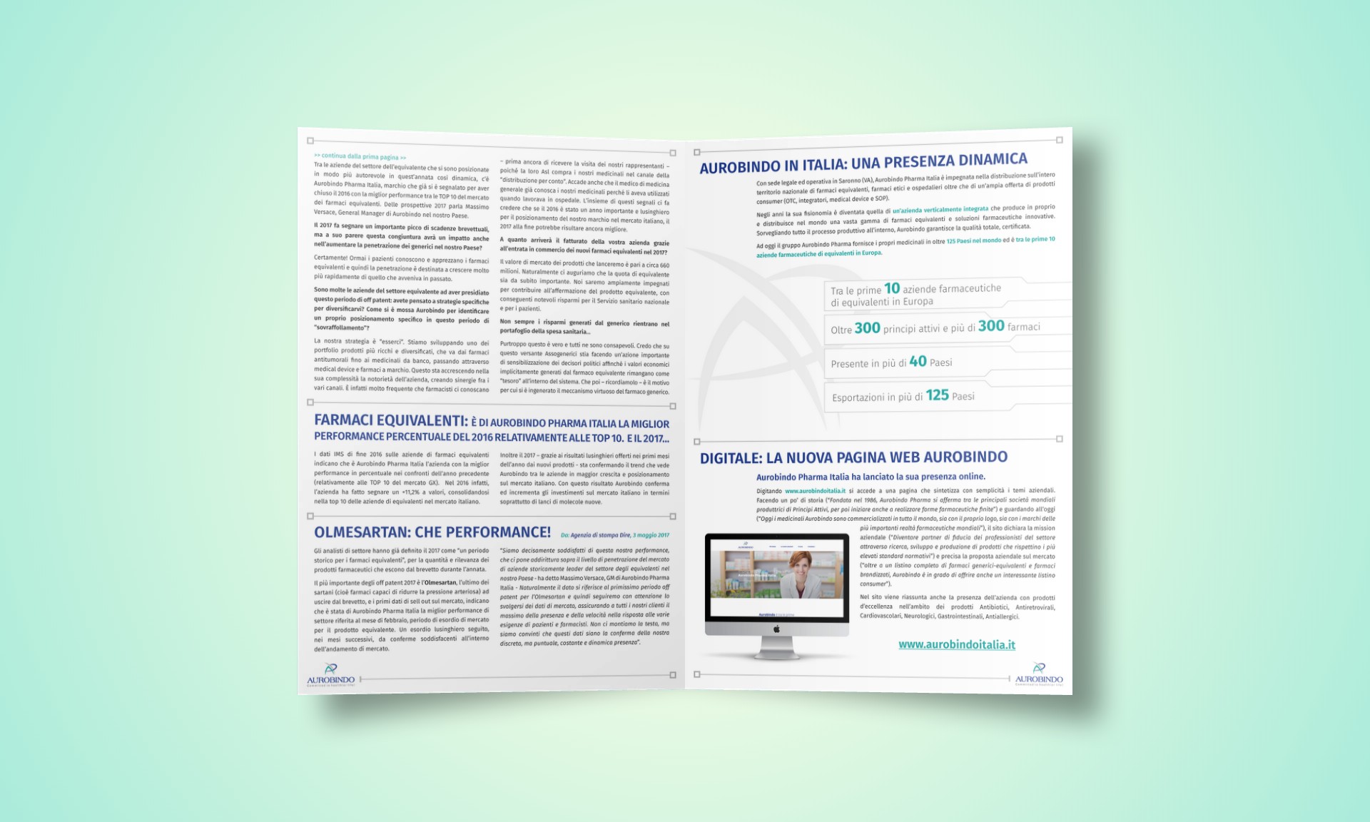 Pagine interne della Newsletter 2017 per Aurobindo Pharma Italia