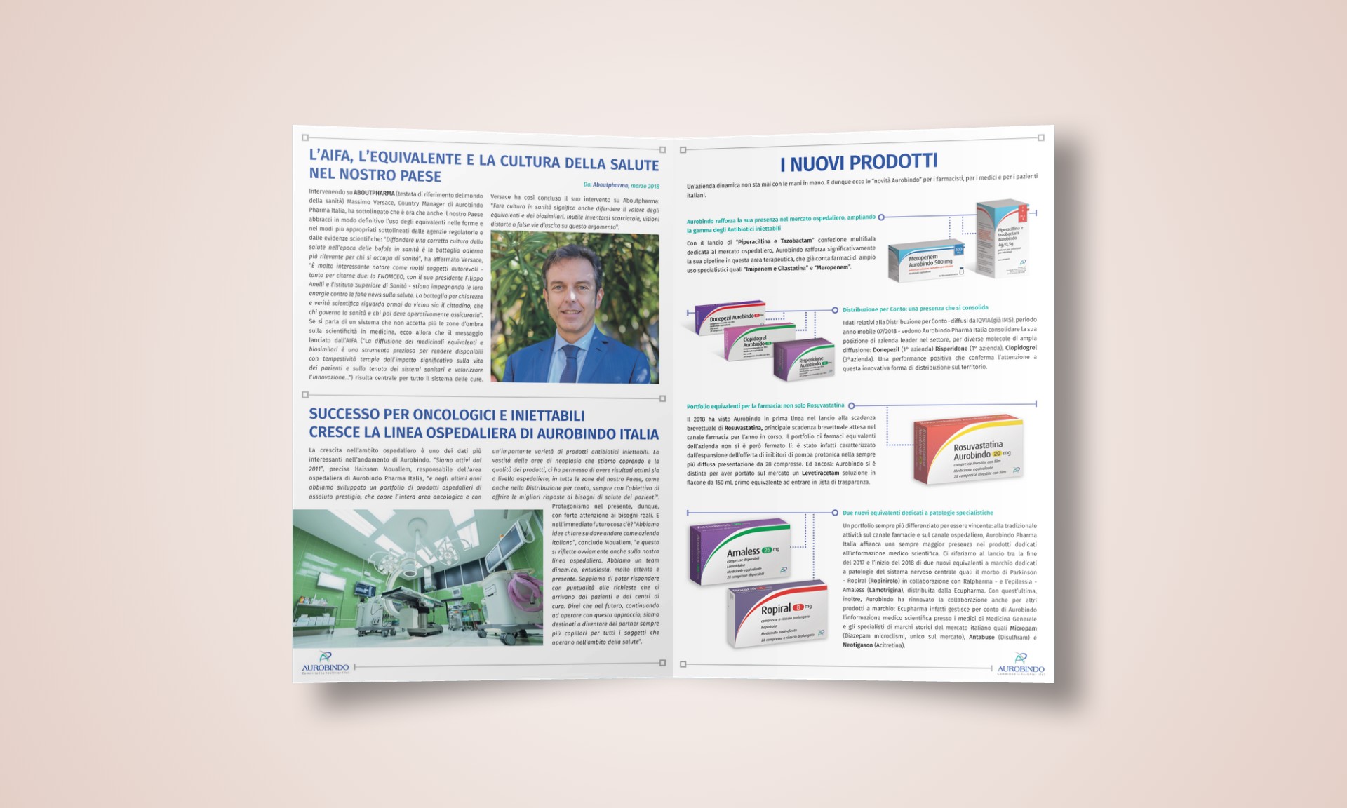 Pagine interne della Newsletter 2018 per Aurobindo Pharma Italia