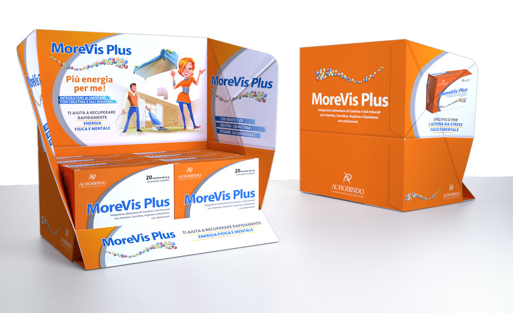 Espositore da banco con prodotti MoreVis plus