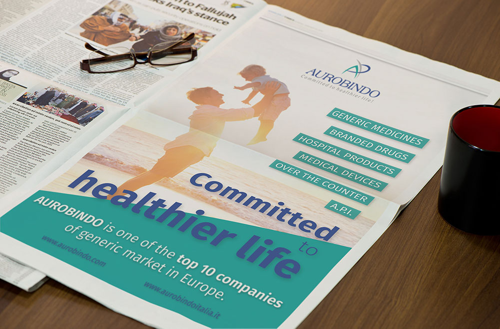 ADV istituzionale per magazine di settore per Aurobindo Pharma Italia