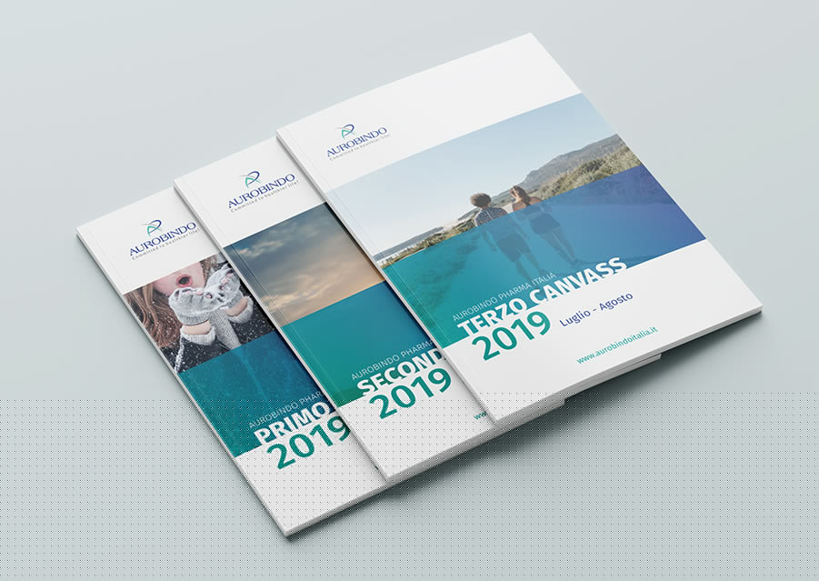 Cover per Canvass book e listini per Aurobindo Pharma Italia, realizzati nel 2019 da Erica Bortolussi