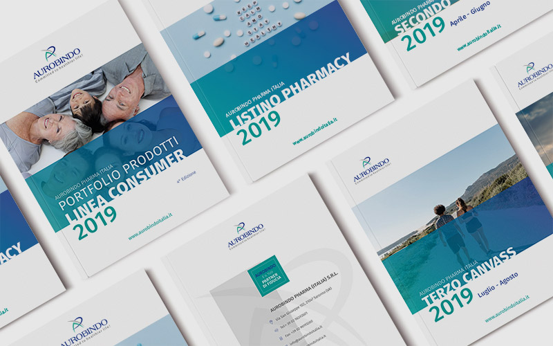Cover per Listino e Canvass book e listini per Aurobindo Pharma Italia, realizzati da Erica Bortolussi