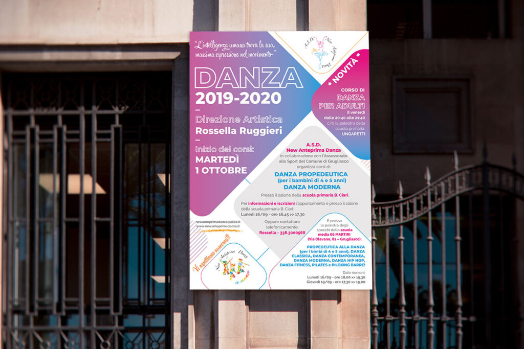 Poster per iscrizioni a corsi di Danza, ideato da Erica Bortolussi