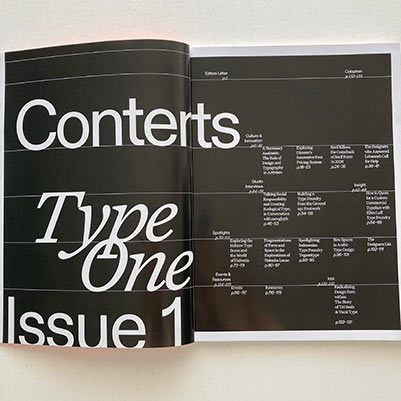 Alcune pagine interne della rivista "Type one"