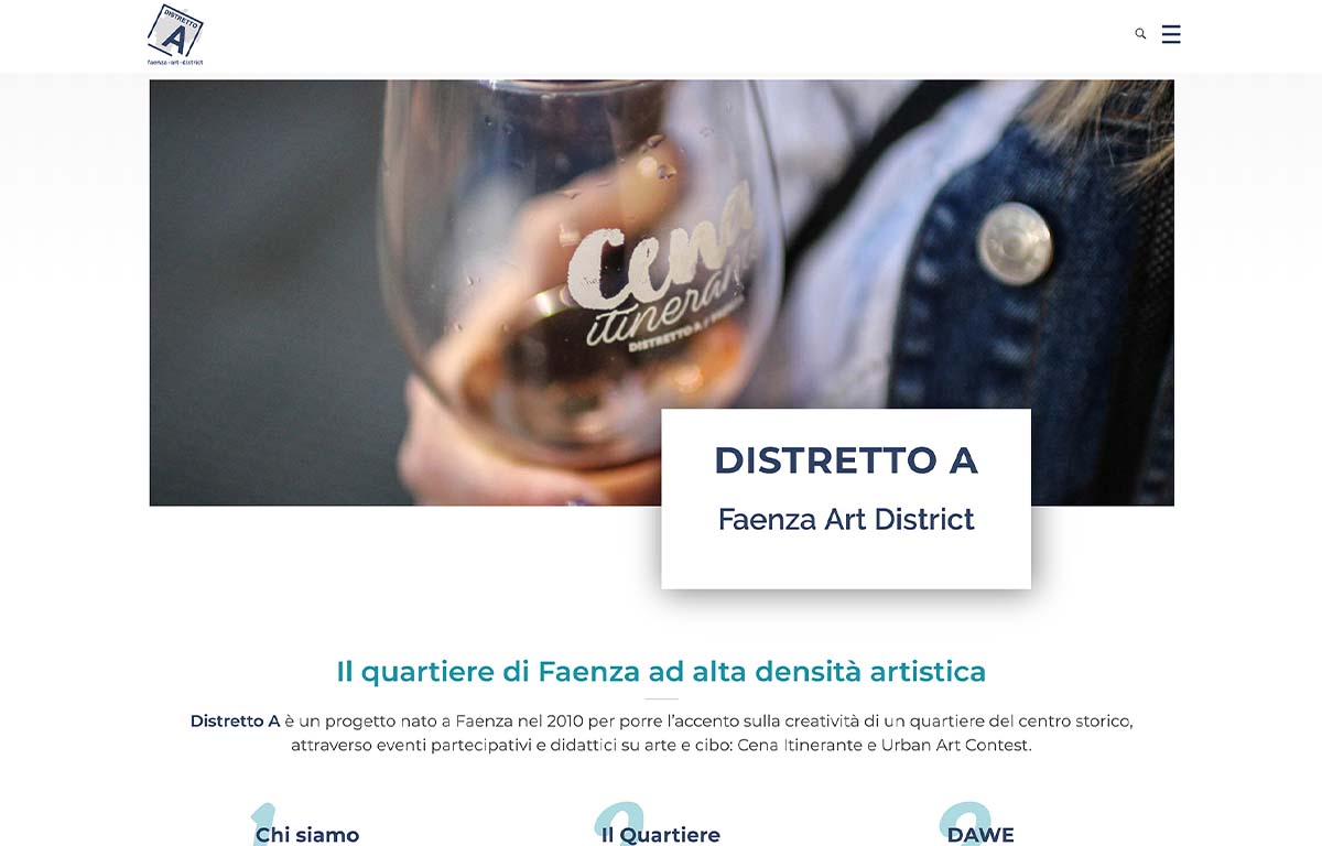 Homepage del sito di Distretto A dopo il Redesign realizzato da Erica Bortolussi