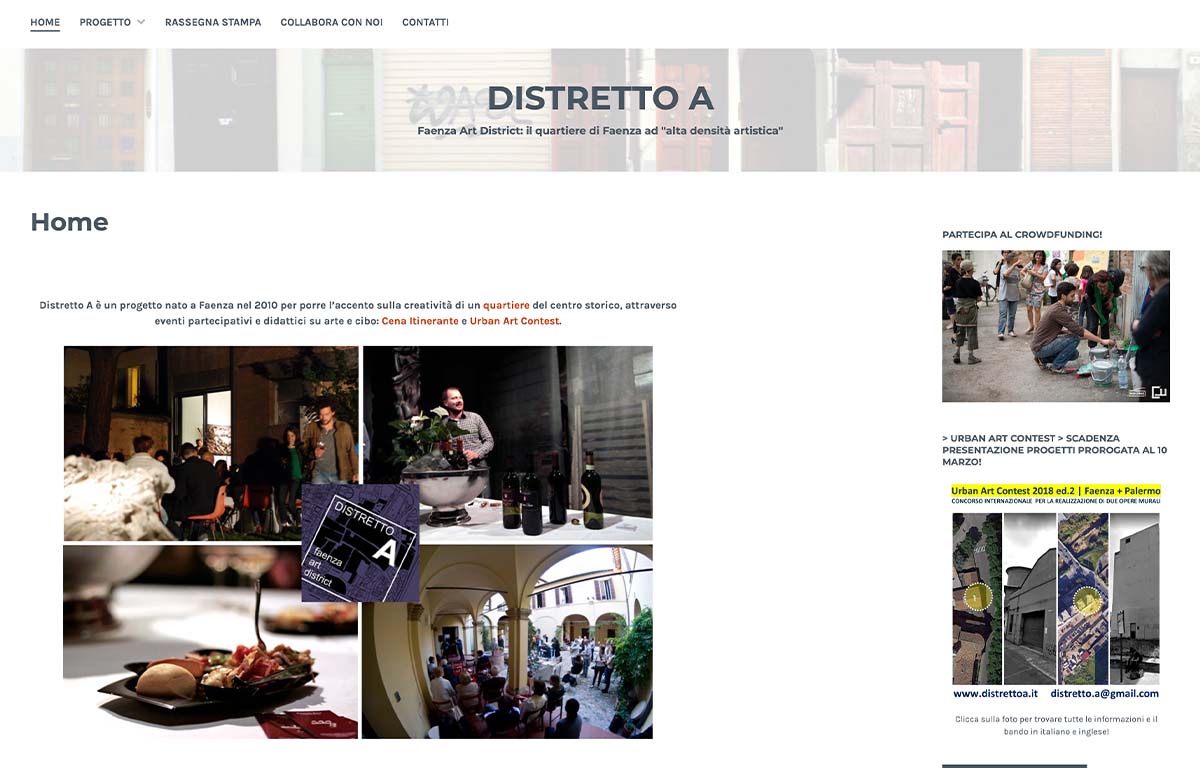Homepage del sito di Distretto A prima del Redesign