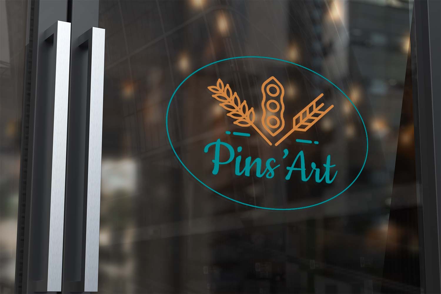 Logo su vetro di Pins'Art realizzato da Erica Bortolussi