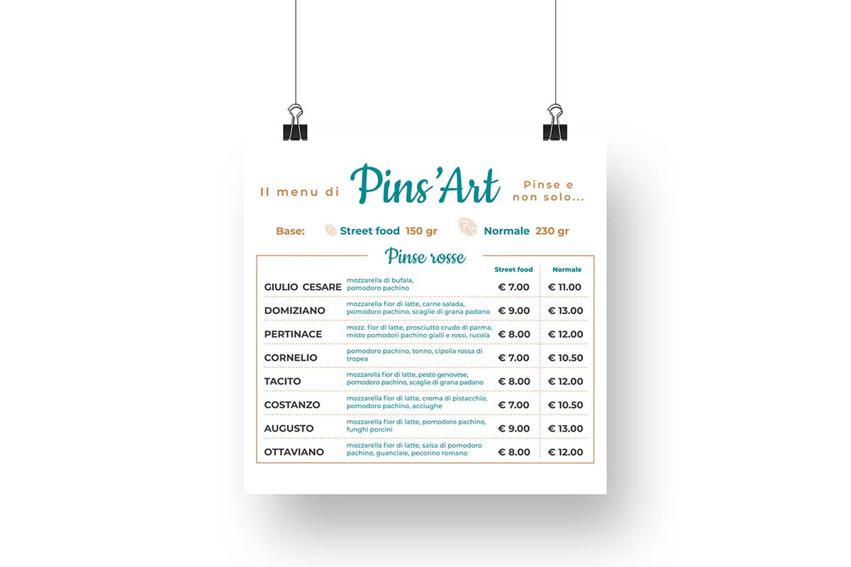 Cartellone per pinseria Pins'Art realizzato da Erica Bortolussi