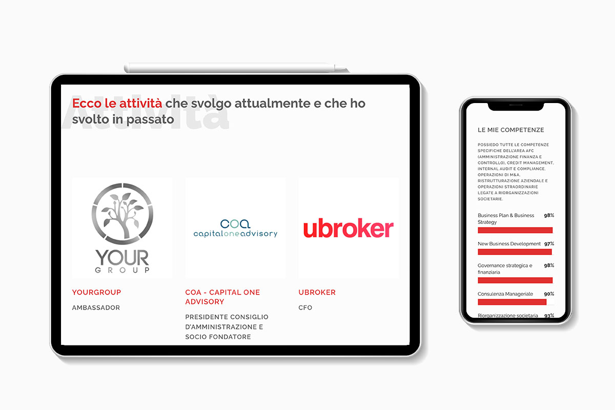 Schermate del sito web per manager d'impresa Angelo Sidoti