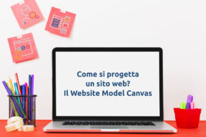 Schermo di computer con titolo "Come si progetta un sito web? Il Website Model Canvas"
