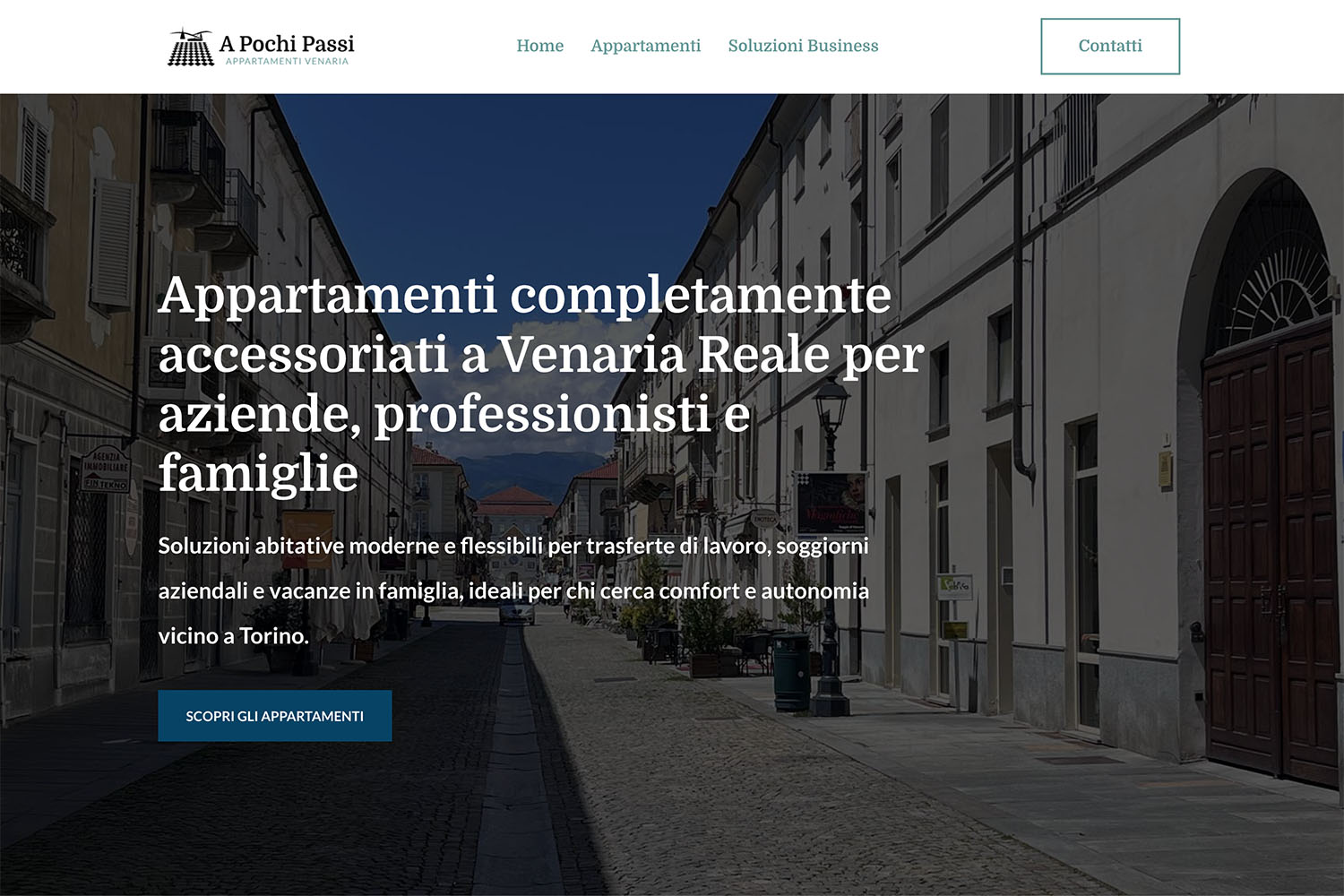 Sito web A Pochi Passi Appartamenti Venaria: homepage dopo il redesign del 2025_sito realizzato da Erica Bortolussi