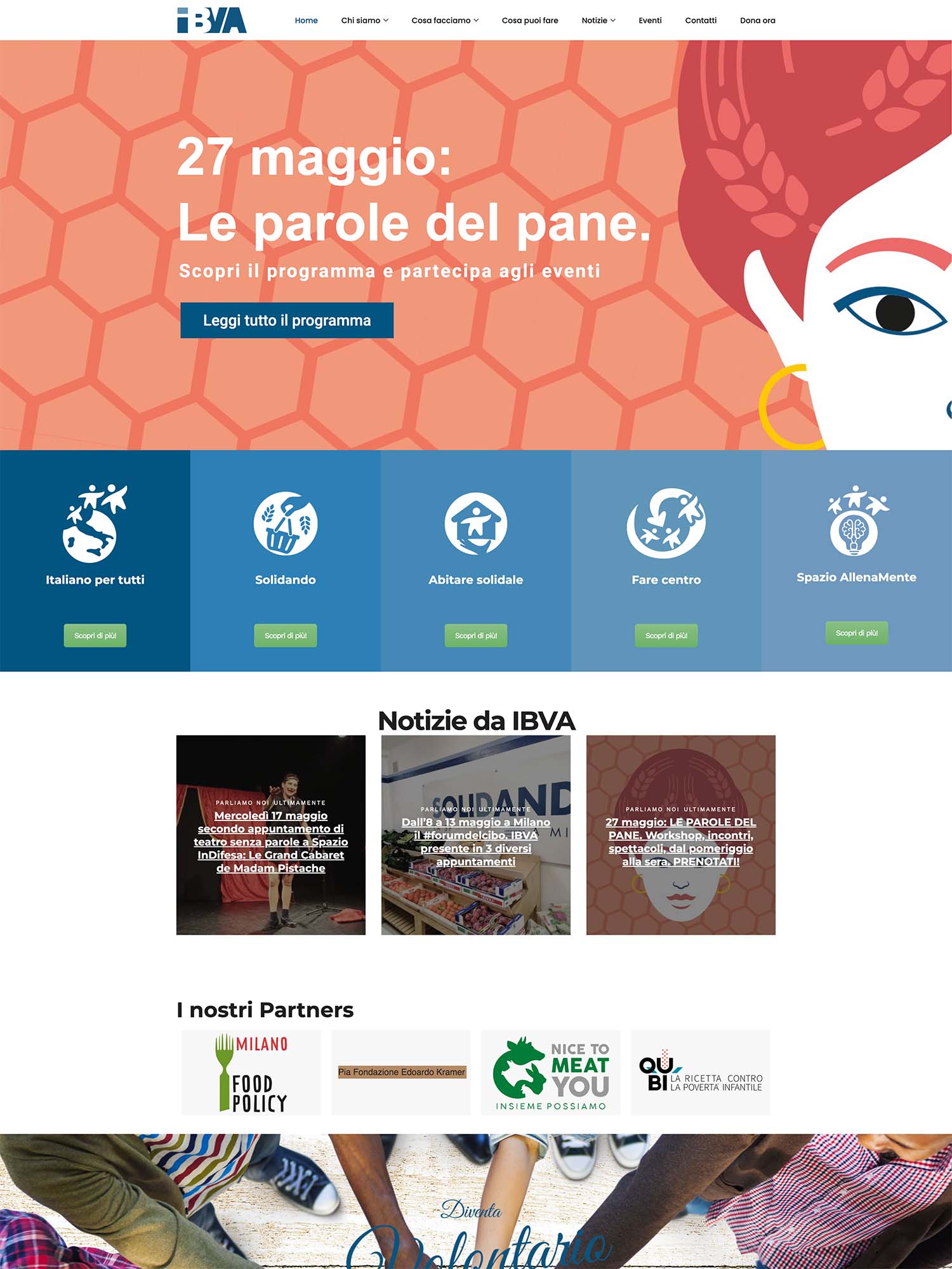 La homepage del sito di di IBVA prima del redesign del 2023
